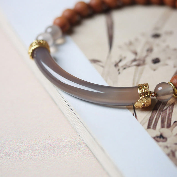 Buddha Stones ​​Sandelholz Grau Achat Chalcedon Manschette Halb Armband Armreif - image 10