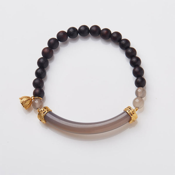 Buddha Stones ​​Sandelholz Grau Achat Chalcedon Manschette Halb Armband Armreif - Grauer Achat, schwarzes Sandelholz (Handgelenkumfang: 14-16 cm) - image 21