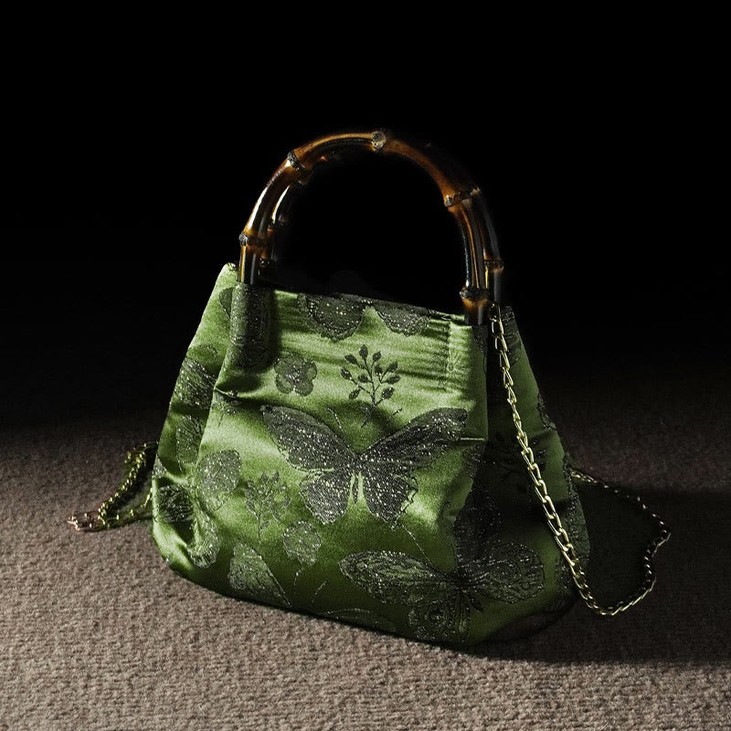 Buddha Stones, Jacquard-Blumen, Schmetterling, Bambus-Griff, Metallkette, Umhängetasche - image 1
