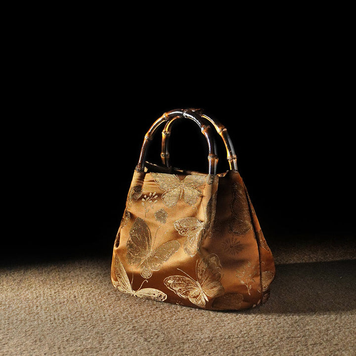 Buddha Stones, Jacquard-Blumen, Schmetterling, Bambus-Griff, Metallkette, Umhängetasche - Orangefarbene Schmetterlingsblume, 23,5 x 11 x 17 cm - image 12