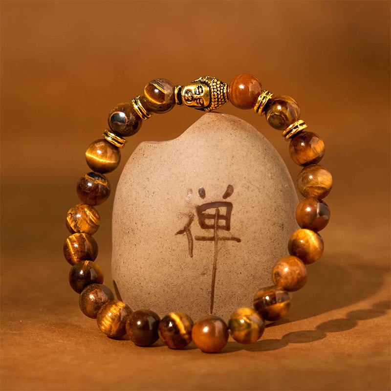 Buddha Stones, blau, grün, rot, Tigerauge, Buddha-Kopf, Balance-Armband