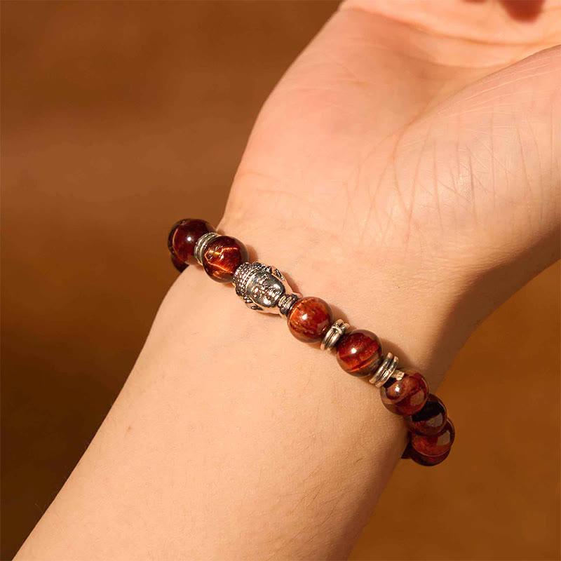 Buddha Stones, blau, grün, rot, Tigerauge, Buddha-Kopf, Balance-Armband