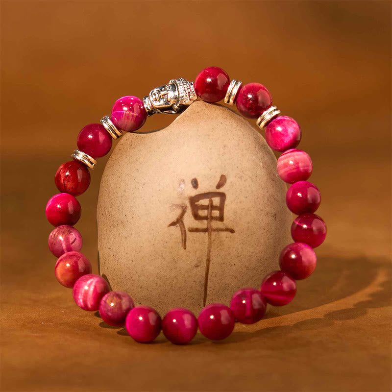 Buddha Stones, blau, grün, rot, Tigerauge, Buddha-Kopf, Balance-Armband