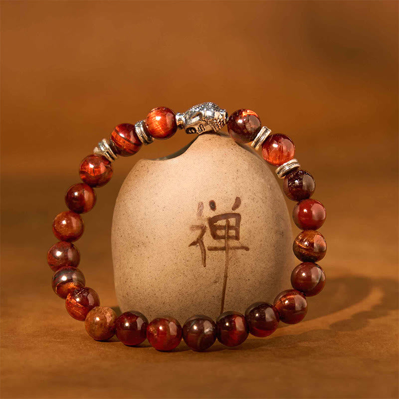 Buddha Stones, blau, grün, rot, Tigerauge, Buddha-Kopf, Balance-Armband