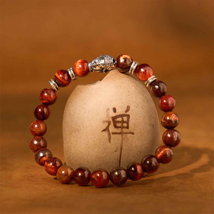 Buddha Stones, blau, grün, rot, Tigerauge, Buddha-Kopf, Balance-Armband