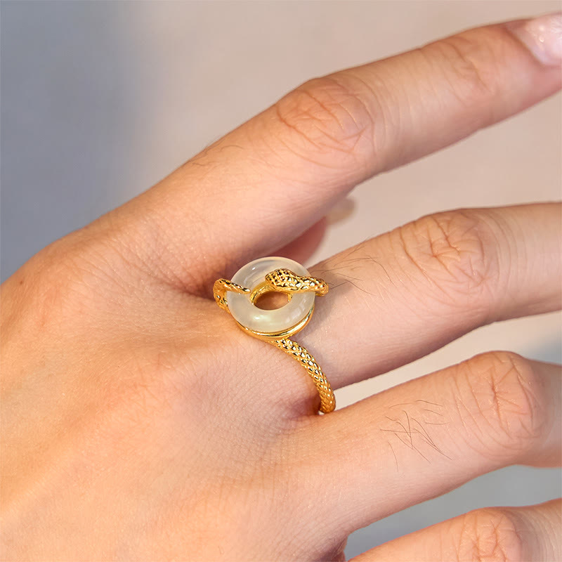 Buddha Stones Chalcedon Friedensschnalle 925 Sterling Silber Goldener Harmoniering des Jahres der Schlange - image 4