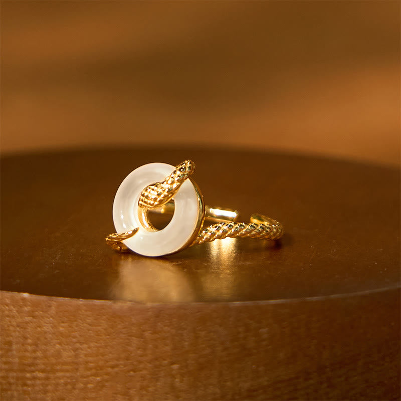 Buddha Stones Chalcedon Friedensschnalle 925 Sterling Silber Goldener Harmoniering des Jahres der Schlange - image 2