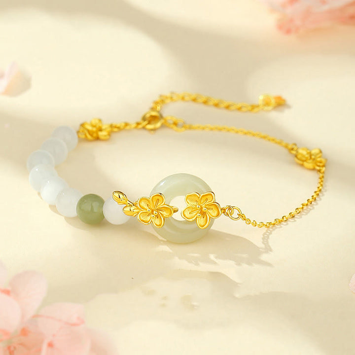 Buddha Stones Chrysoberyll Hetian Jade 999 Sterling Silber Liebesarmband - Chrysoberyll, Hetian-Jade, Gold, 999er Sterlingsilber (Handgelenkumfang: 14-19 cm) - image 0