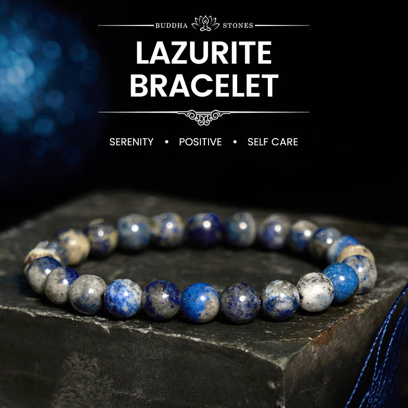 Buddha-Stein-Lazurit-Armband (Lapis Lazuli) – Selbstfürsorge und positives Armband - Lapislazuli (Handgelenkumfang: 14-16 cm) - image 0