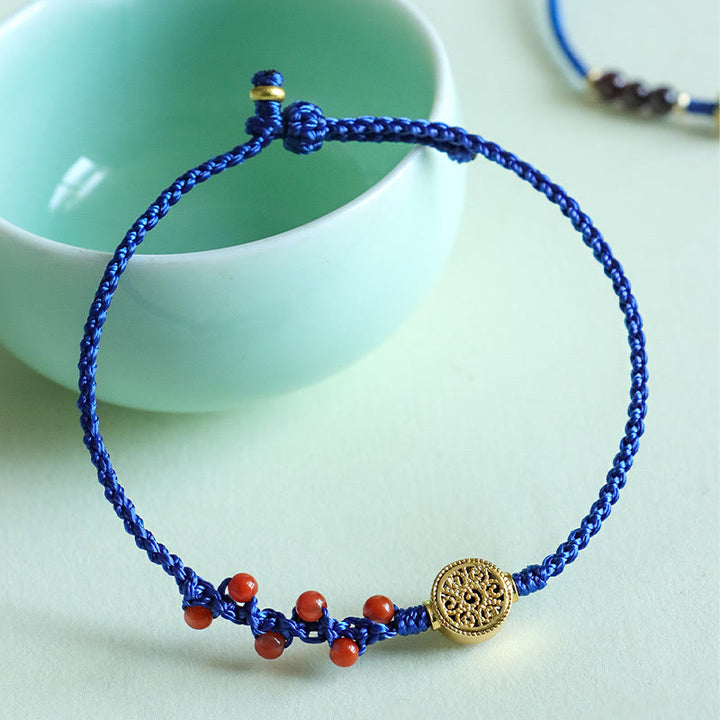 Buddha Stones Klein Blue String Südroter Achat Granat Kupfer Flower Power Armband