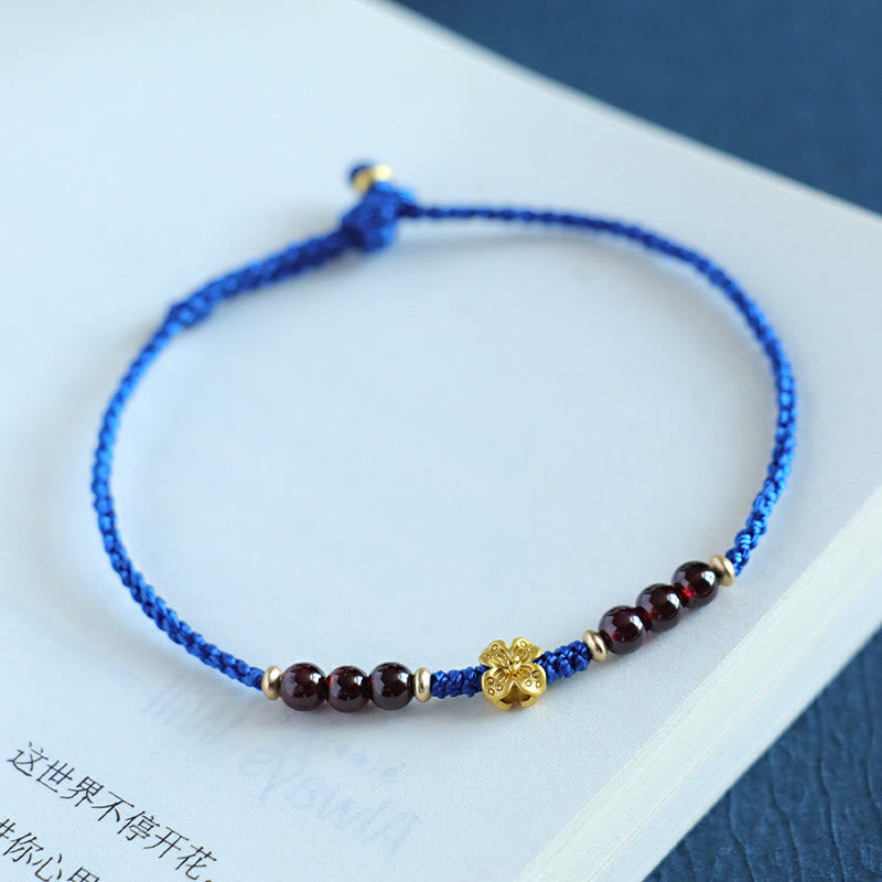 Buddha Stones Klein Blue String Südroter Achat Granat Kupfer Flower Power Armband