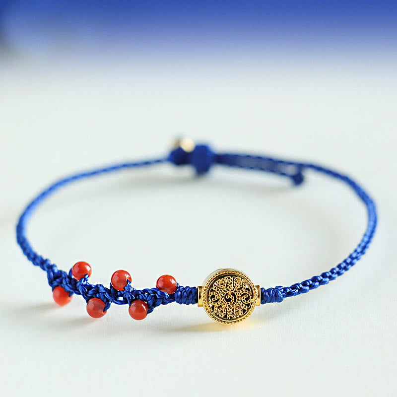 Buddha Stones Klein Blue String Südroter Achat Granat Kupfer Flower Power Armband