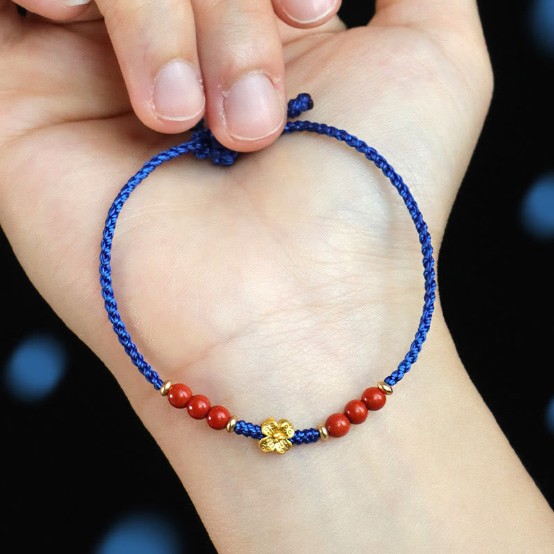 Buddha Stones Klein Blue String Südroter Achat Granat Kupfer Flower Power Armband