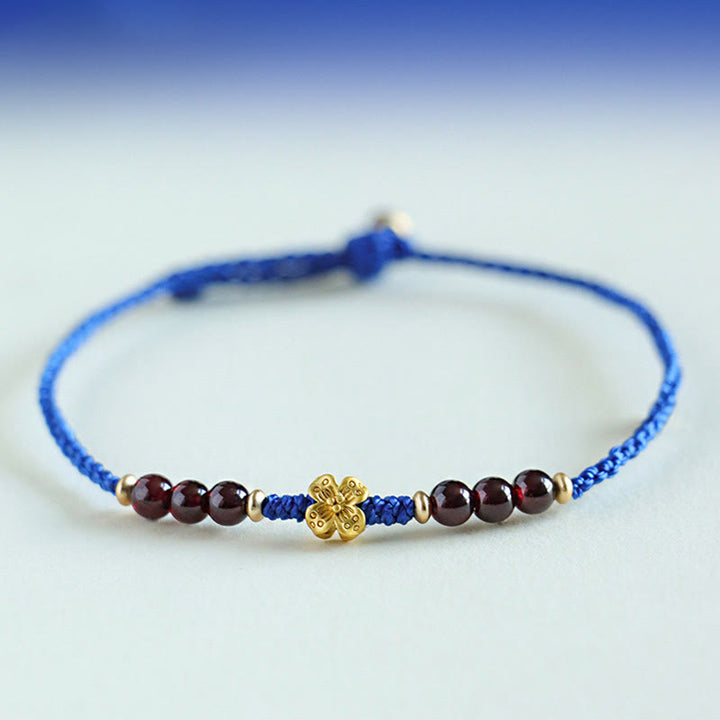 Buddha Stones Klein Blue String Südroter Achat Granat Kupfer Flower Power Armband