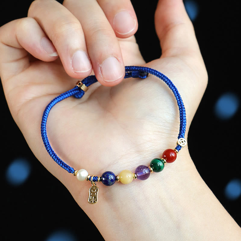Buddha Stones ​​Kleinblaue Schnur Südroter Achat Granat Blauer Aventurin Lazurit Lapislazuli Kupfer Schmetterling Fu Charakter Positives Armband - image 10