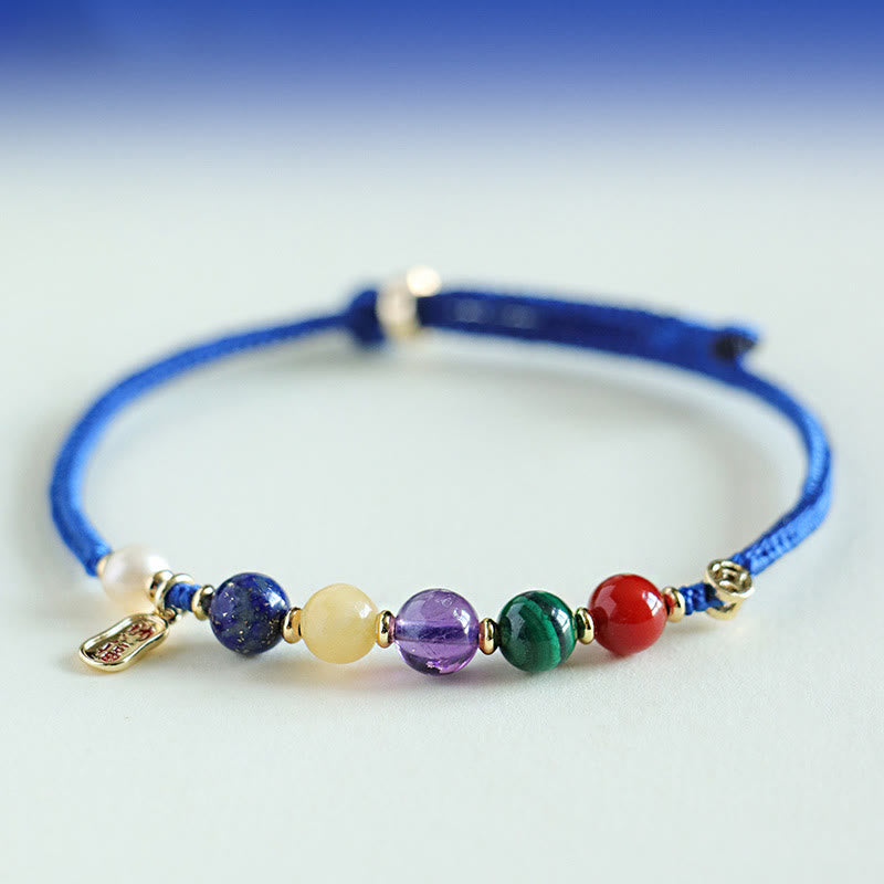 Buddha Stones Klein Blue String Südroter Achat Granat Blauer Aventurin Lazurite Kupfer Schmetterling Fu Charakter Positives Armband