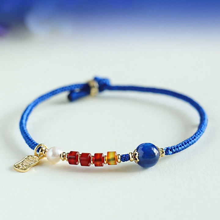 Buddha Stones Klein Blue String Südroter Achat Granat Blauer Aventurin Lazurite Kupfer Schmetterling Fu Charakter Positives Armband