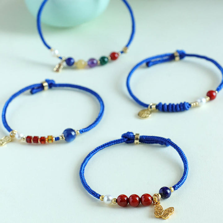 Buddha Stones Klein Blue String Südroter Achat Granat Blauer Aventurin Lazurite Kupfer Schmetterling Fu Charakter Positives Armband