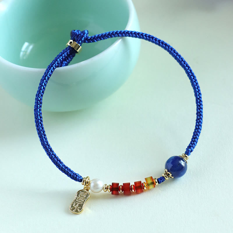 Buddha Stones ​​Kleinblaue Schnur Südroter Achat Granat Blauer Aventurin Lazurit Lapislazuli Kupfer Schmetterling Fu Charakter Positives Armband - image 13