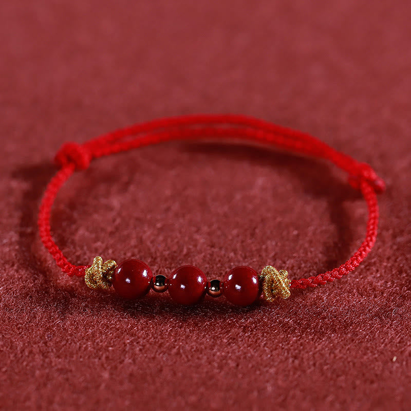 Buddha Stones Buntes Armband aus Zinnober mit ruhiger Schnur - Roter Zinnoberfaden (Handgelenkumfang: 15-17 cm) - image 0