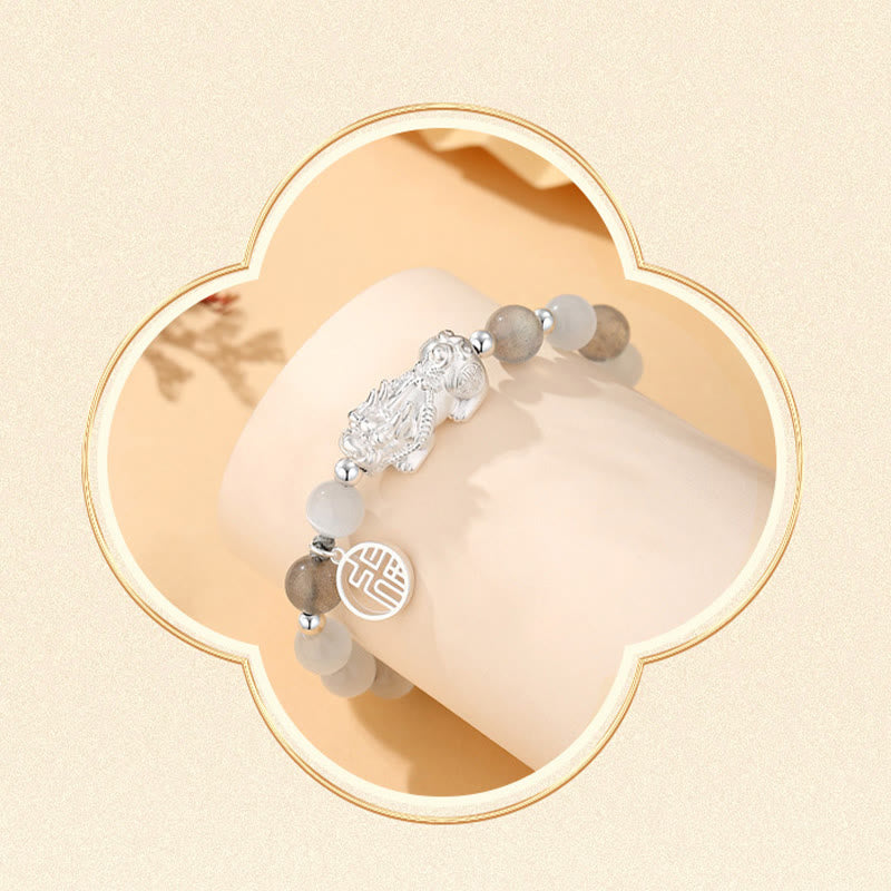 Buddha Stones Pi Xiu Sechs Wahre Worte 999 Sterling Silber Schwarzer Obsidian Weißer Türkis Chrysoberyll Glücksarmband - image 14