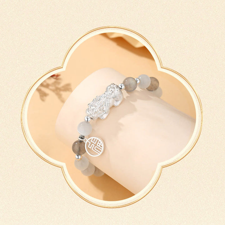 Buddha Stones Pi Xiu Sechs Wahre Worte 999 Sterling Silber Schwarzer Obsidian Weißer Türkis Chrysoberyll Glücksarmband - image 14