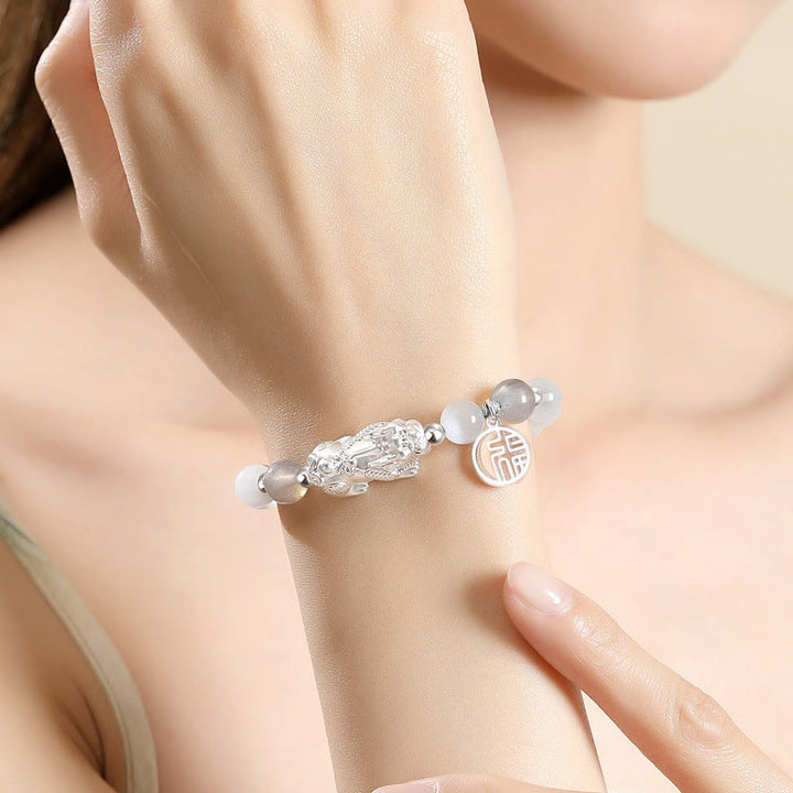 Buddha Stones Pi Xiu Sechs Wahre Worte 999 Sterling Silber Schwarzer Obsidian Weißer Türkis Chrysoberyll Glücksarmband - image 15