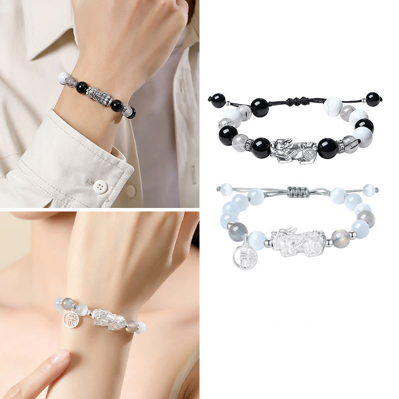 Buddha Stones Pi Xiu Sechs Wahre Worte 999 Sterling Silber Schwarzer Obsidian Weißer Türkis Chrysoberyll Glücksarmband - image 18