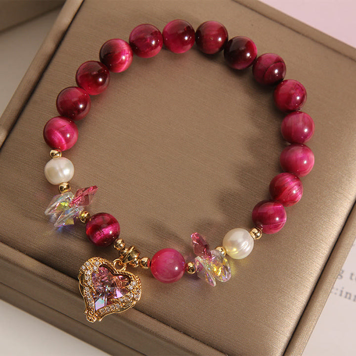 Buddha Stones Rotes Tigerauge Citrin Amethyst Herz Ruhe Armband