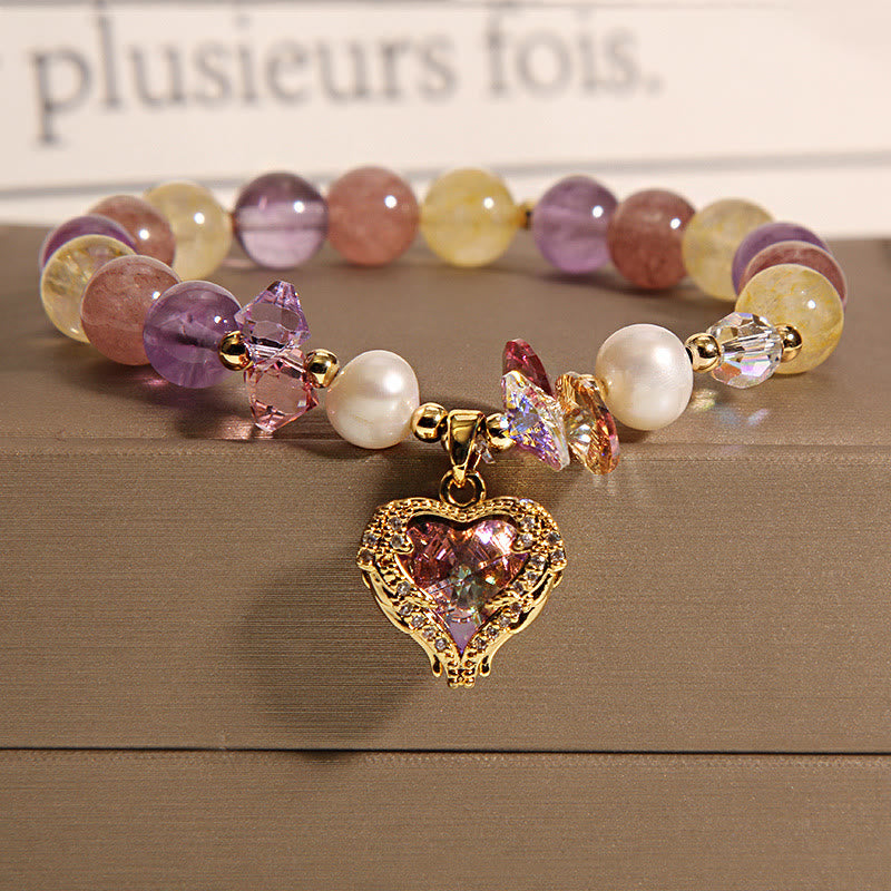 Buddha Stones Rotes Tigerauge Citrin Amethyst Herz Ruhe Armband