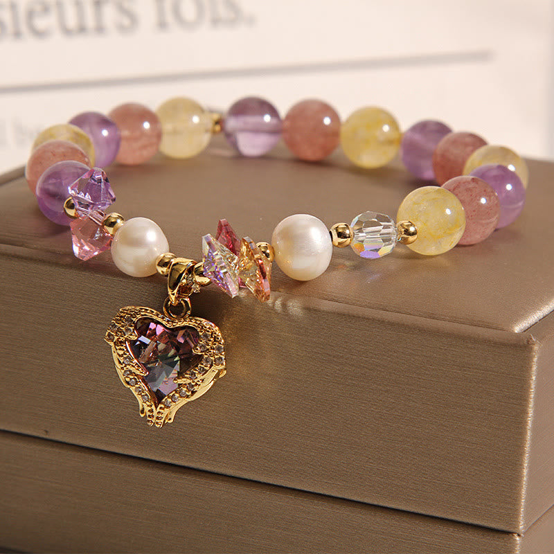 Buddha Stones Rotes Tigerauge Citrin Amethyst Herz Ruhe Armband