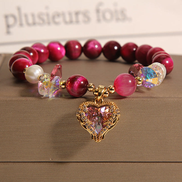 Buddha Stones Rotes Tigerauge Citrin Amethyst Herz Ruhe Armband