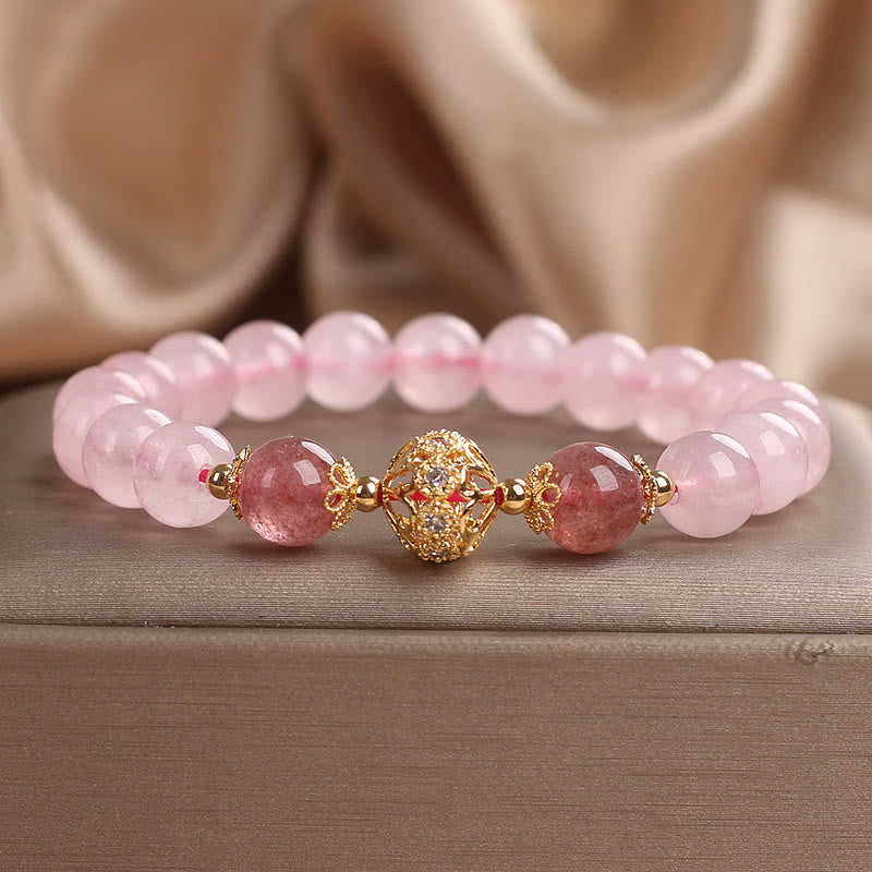 Buddha Stones Rosa Kristall Erdbeerquarz Liebesarmband - image 1