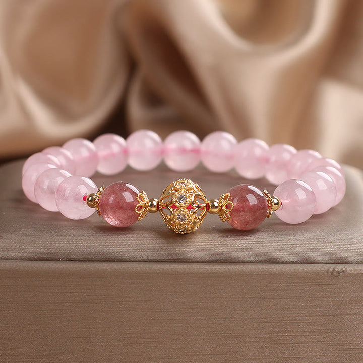 Buddha Stones Rosa Kristall Erdbeerquarz Liebesarmband - image 1