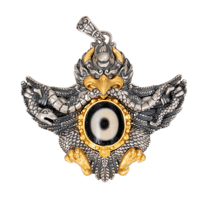 Buddha Stones ​​925 Sterling Silber Tibet Garuda Vogel Dzi Perle Schutz Halskette Anhänger - image 10