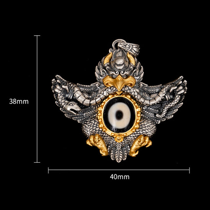 Buddha Stones ​​925 Sterling Silber Tibet Garuda Vogel Dzi Perle Schutz Halskette Anhänger - image 9