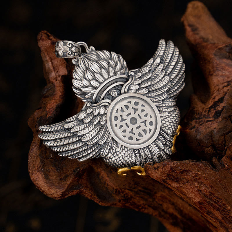 Buddha Stones ​​925 Sterling Silber Tibet Garuda Vogel Dzi Perle Schutz Halskette Anhänger - image 2