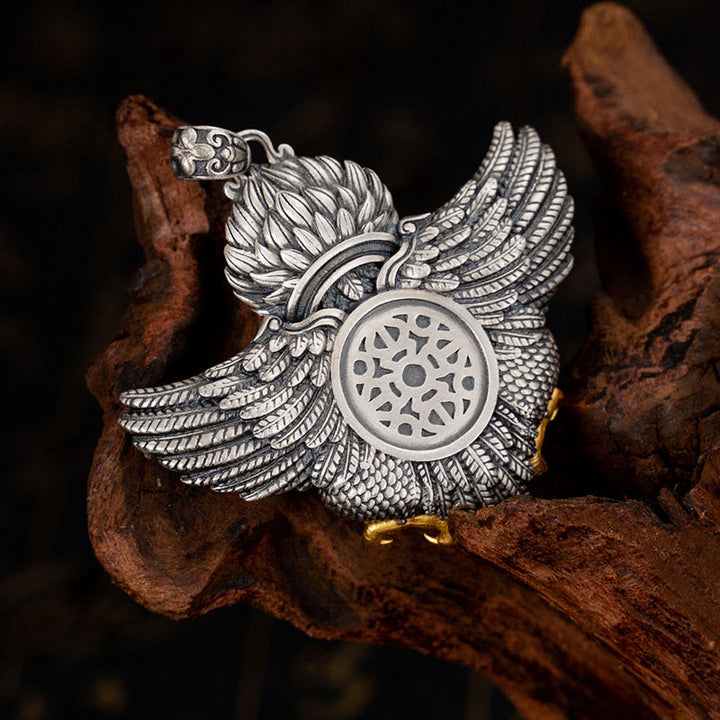 Buddha Stones ​​925 Sterling Silber Tibet Garuda Vogel Dzi Perle Schutz Halskette Anhänger - image 2