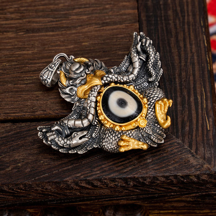Buddha Stones ​​925 Sterling Silber Tibet Garuda Vogel Dzi Perle Schutz Halskette Anhänger - image 5