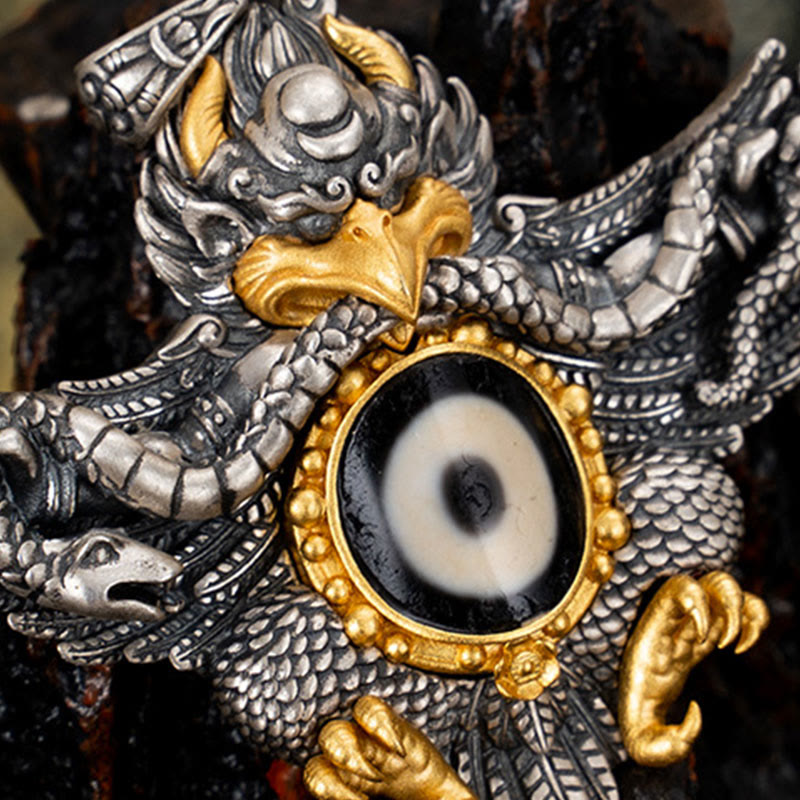 Buddha Stones ​​925 Sterling Silber Tibet Garuda Vogel Dzi Perle Schutz Halskette Anhänger - image 7