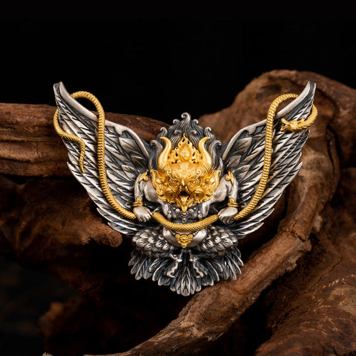 Halskette mit Anhänger Buddha Stones 925 Sterling Silber tibetischer Garuda Vogel Drache Schlange Weisheit - image 1