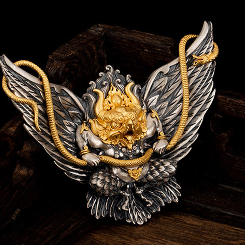 Halskette mit Anhänger Buddha Stones 925 Sterling Silber tibetischer Garuda Vogel Drache Schlange Weisheit - image 3