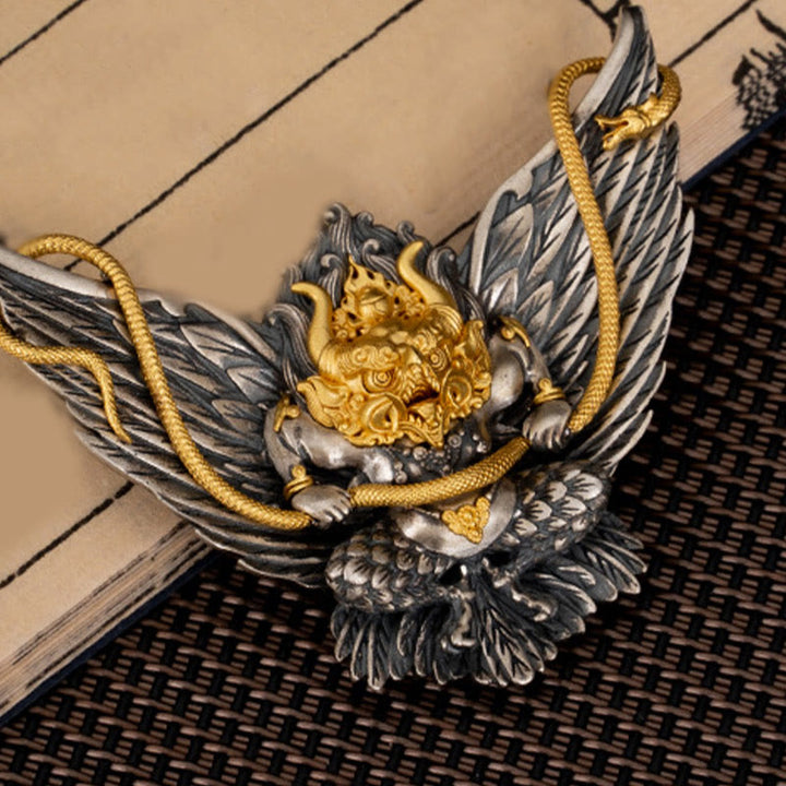 Halskette mit Anhänger Buddha Stones 925 Sterling Silber tibetischer Garuda Vogel Drache Schlange Weisheit - image 6