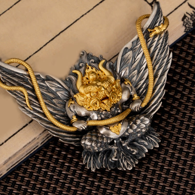 Halskette mit Anhänger Buddha Stones 925 Sterling Silber tibetischer Garuda Vogel Drache Schlange Weisheit - image 5