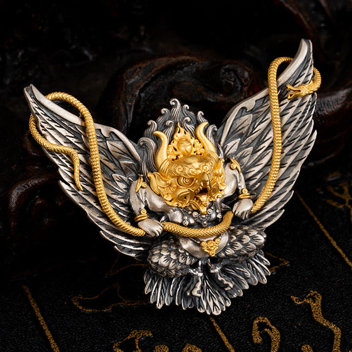 Halskette mit Anhänger Buddha Stones 925 Sterling Silber tibetischer Garuda Vogel Drache Schlange Weisheit - image 4