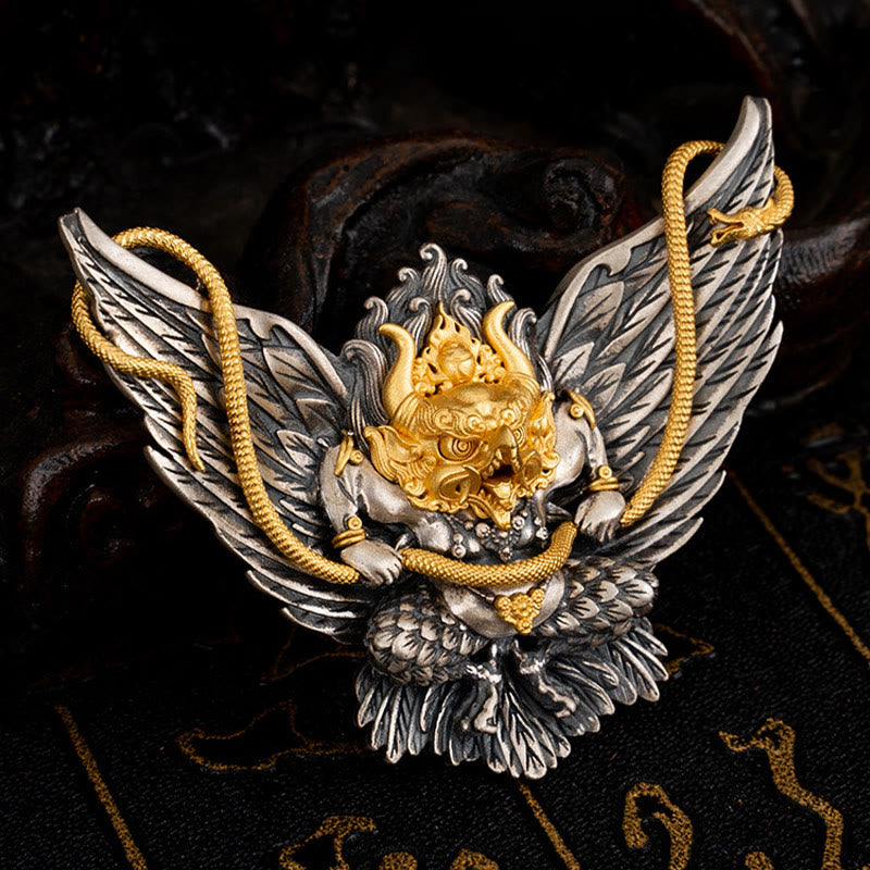 Halskette mit Anhänger Buddha Stones 925 Sterling Silber tibetischer Garuda Vogel Drache Schlange Weisheit - image 5
