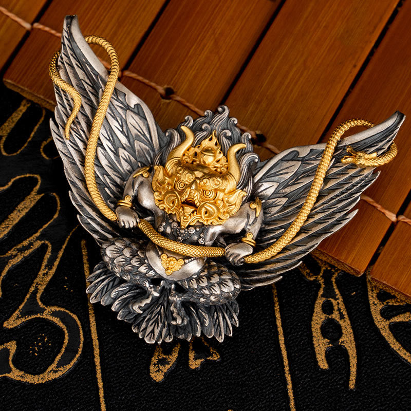 Halskette mit Anhänger Buddha Stones 925 Sterling Silber tibetischer Garuda Vogel Drache Schlange Weisheit - Garuda (nur Anhänger) - image 1