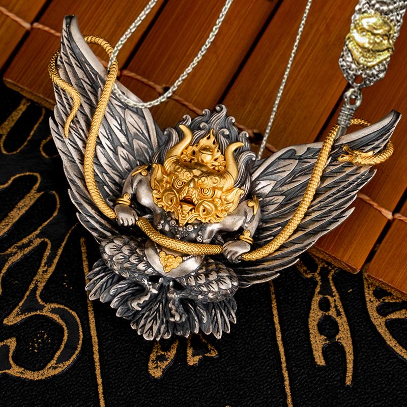 Halskette mit Anhänger Buddha Stones 925 Sterling Silber tibetischer Garuda Vogel Drache Schlange Weisheit - Garuda & 52 cm Kupferkette „Der Herr des Leichenwaldes“ - image 21