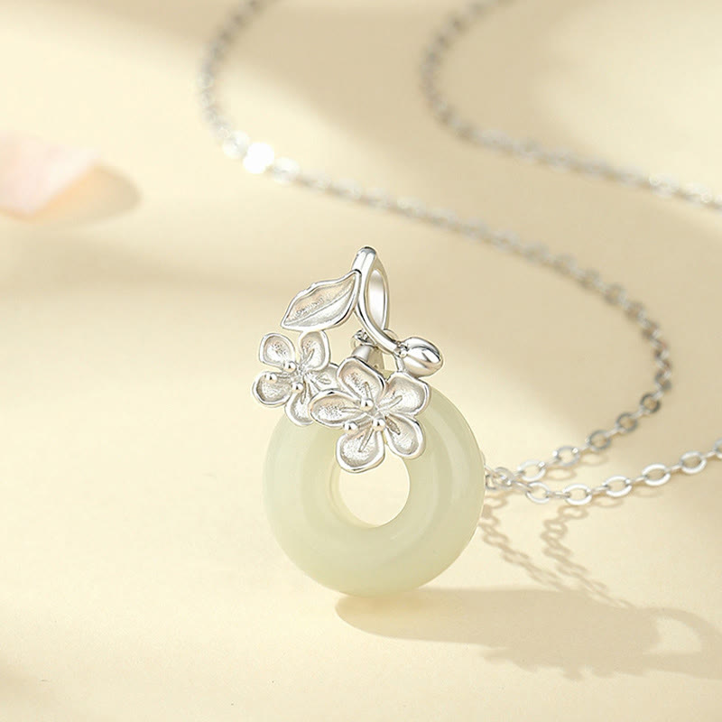 Buddha Stones Hetian Jade 999 Sterling Silber Peace Schnalle Pfirsichblüte Halskette Anhänger - image 9