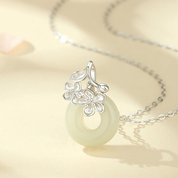 Buddha Stones Hetian Jade 999 Sterling Silber Peace Schnalle Pfirsichblüte Halskette Anhänger - image 9